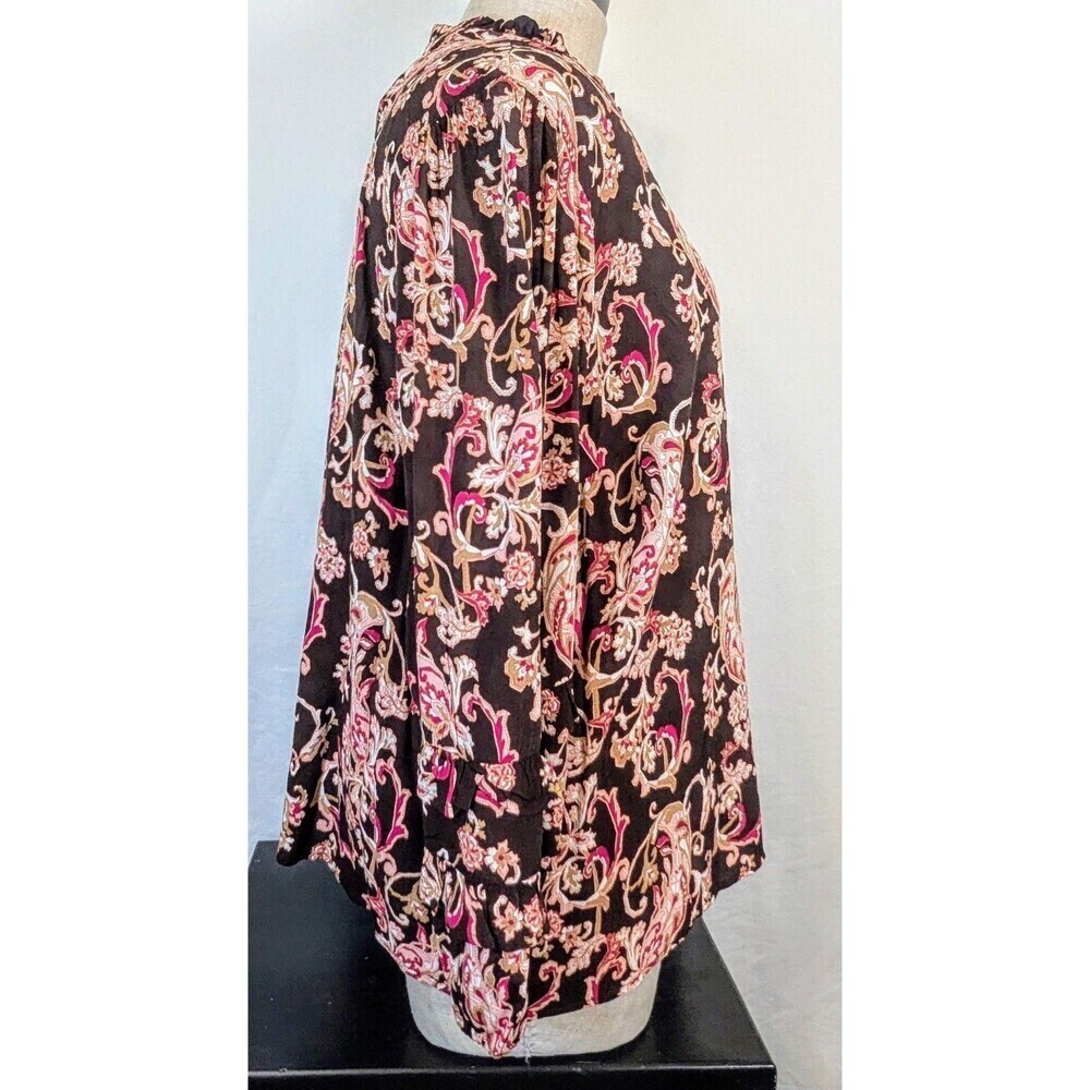 Wonderly Plus Size 3X Boho Brown Paisley V-neck Blouse NEW - Picture 2 of 6